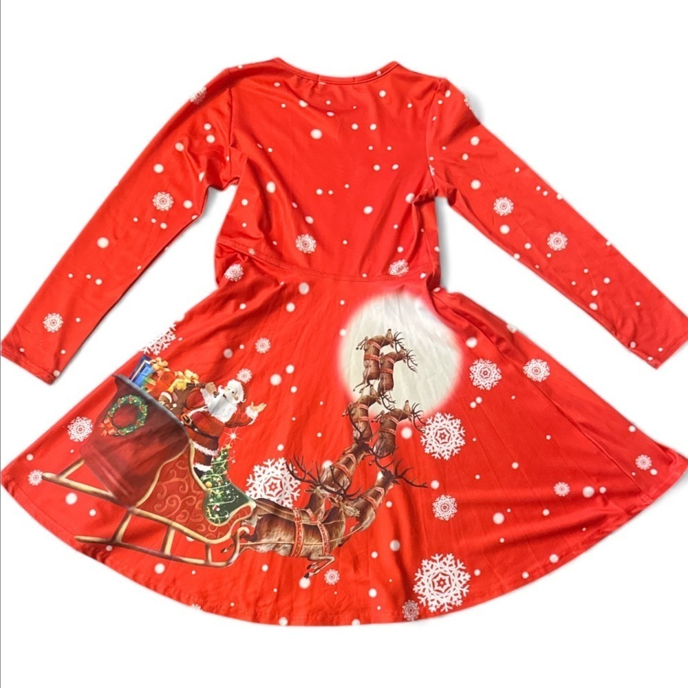Festive Red Christmas Dress with Santa and Reindeer-YOUTH 2XL(14/16) - Picture 6 of 6